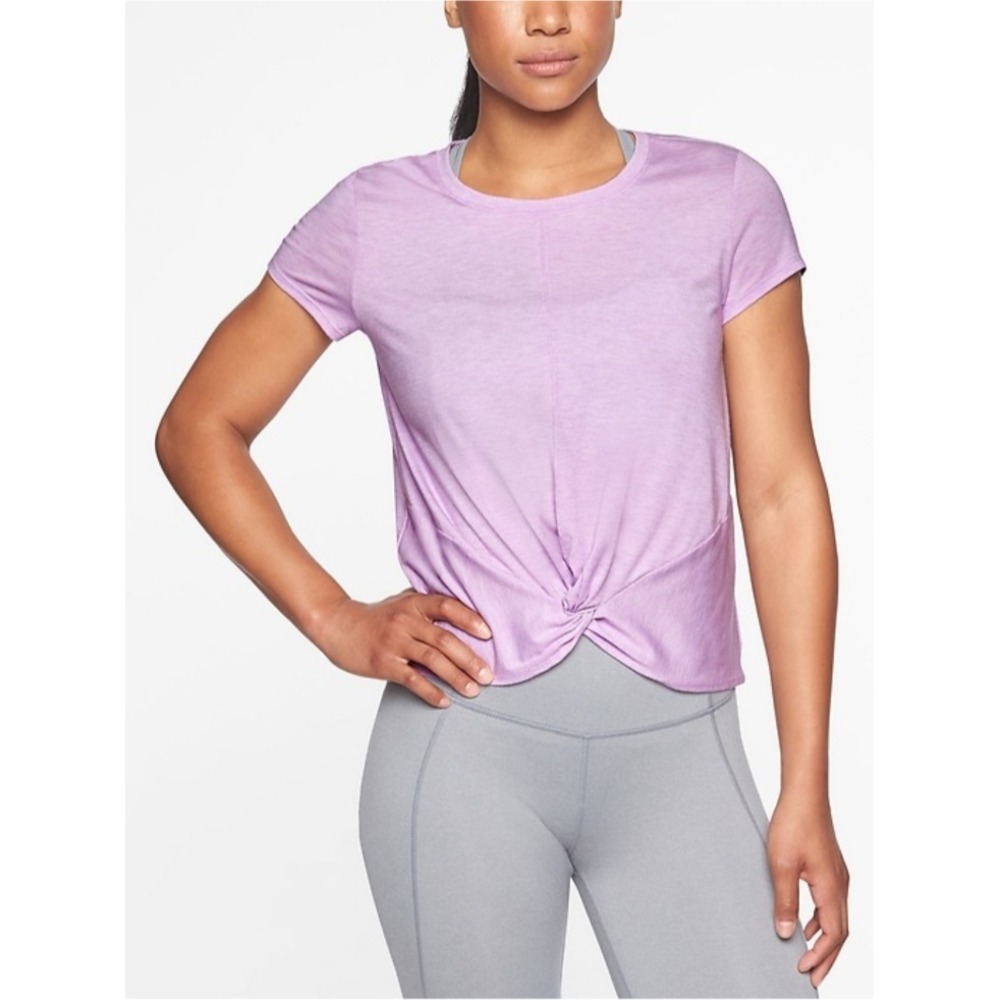 Athleta Essence Twist Tee Women Sz S Top Lavender Purple Short‎ Sleeve Athletic - Picture 2 of 6